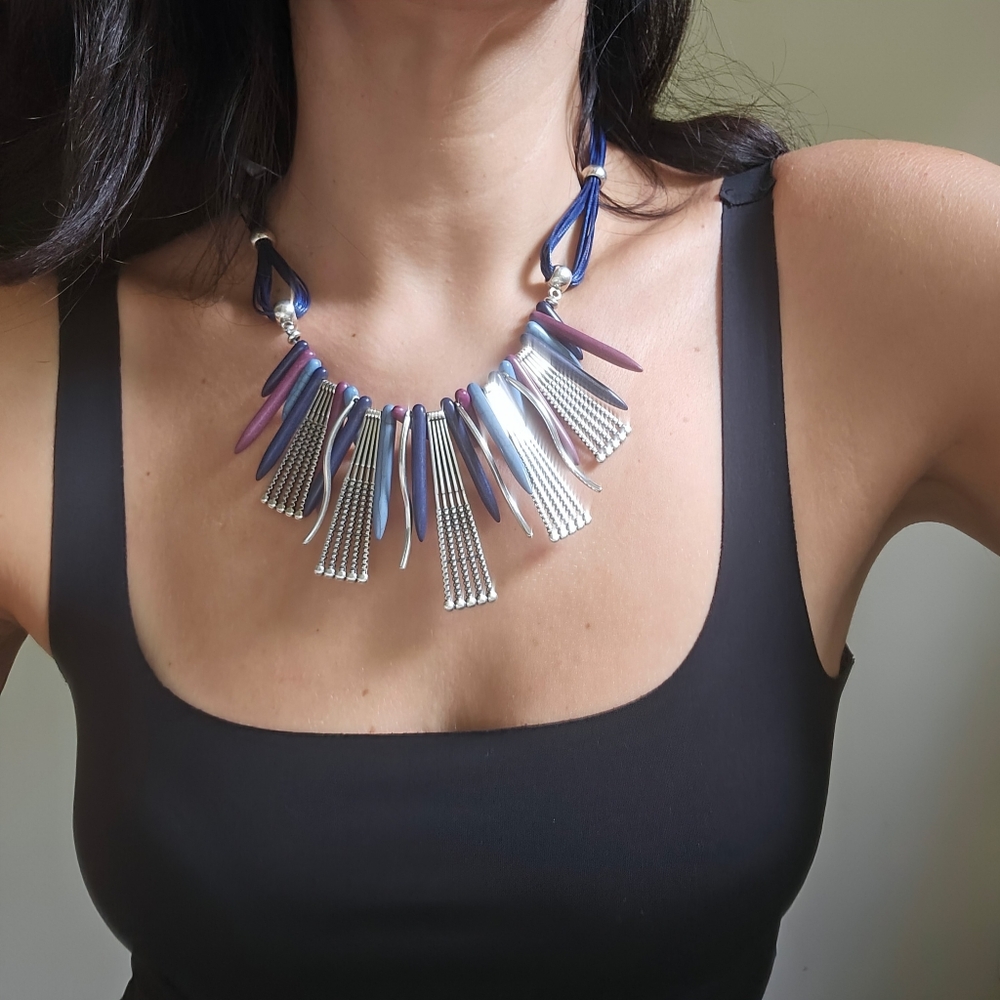 Statement silver tone necklace | Geometric jewelry |Chunky necklace